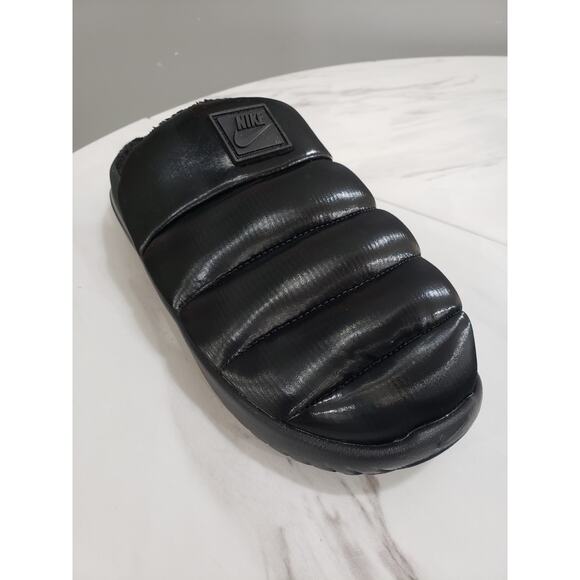 Nike Burrow SE Triple Black Slides Sandal Fur Lined Slip On Slipper House Shoe - Picture 4 of 8